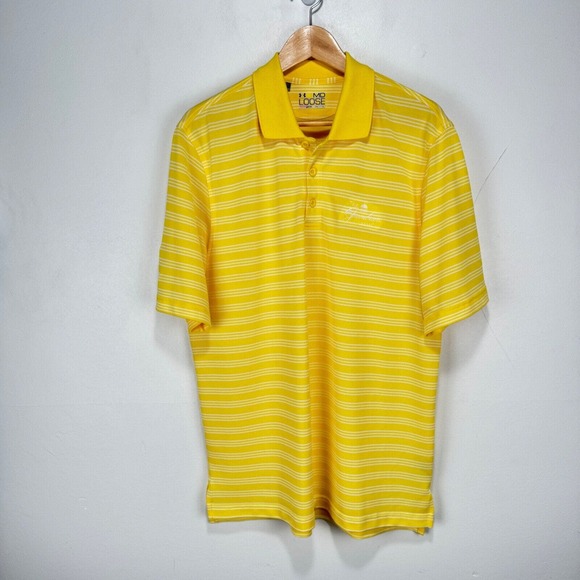 Under Armour Performance Polo Shirt Men Medium Yellow Greenbriar Old White TPC - Picture 1 of 9